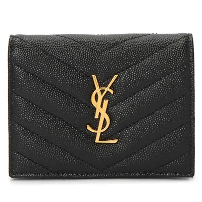 Pre-owned Saint Laurent Women's  Cassandra Matelasse Card Holder In Black