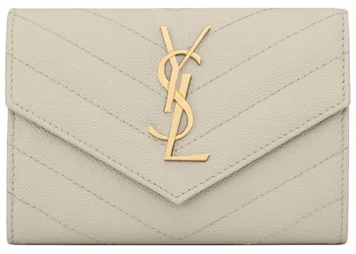 Pre-owned Saint Laurent Women's  Cassandre Grain De Poudre Envelope Wallet Small In Blanc Vintage