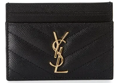 Pre-owned Saint Laurent Women's  Cassandre Matelasse Card Case Grain De Poudre In Black