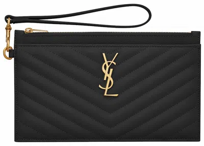 Pre-owned Saint Laurent Women's  Cassandre Matelasse Large Bill Pouch In Quilted Embossed Leather In Black