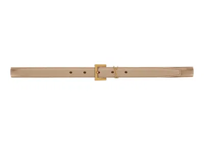 Pre-owned Saint Laurent Women's  Cassandre Thin Belt With Square Buckle In Box  Leather In Dark Be