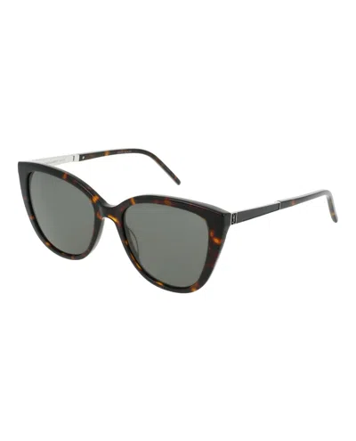 Pre-owned Saint Laurent Women's  Cat Eye Sunglasses In Havana Silver Grey (slm70/30009623/003)