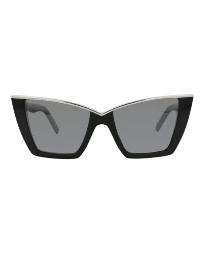 Pre-owned Saint Laurent Women's  Cat Eyeframe Acetate Sunglasses In Black Black Silver (sl570/30014007/002)