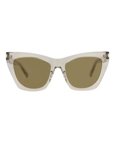 Pre-owned Saint Laurent Women's  Cat Eyeframe Recycled Acetate Sunglasses In Beige Beige Brown (sl214kate/30002
