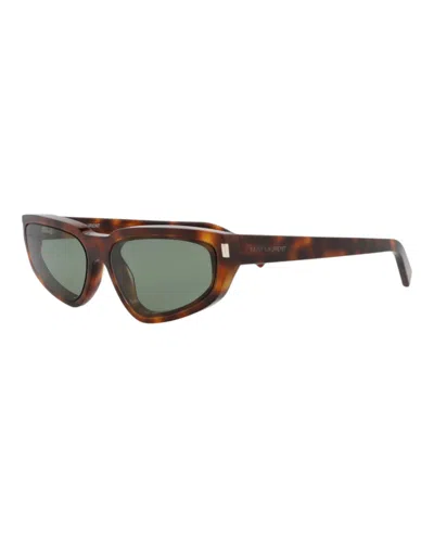 Pre-owned Saint Laurent Women's  Cat Eyeframe Recycled Acetate Sunglasses In Havana Havana Green (sl634nova/300
