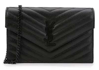 Pre-owned Saint Laurent Women's  Chain Wallet Monogram In Black