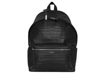 Pre-owned Saint Laurent Women's  City Backpack Crocodile Embossed Leather In Black