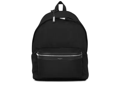 Pre-owned Saint Laurent Women's  City Canvas Backpack Canvas Silvertone In Black