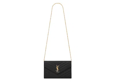 Pre-owned Saint Laurent Women's  Classic Flap Front Chain Wallet Monogram In Black