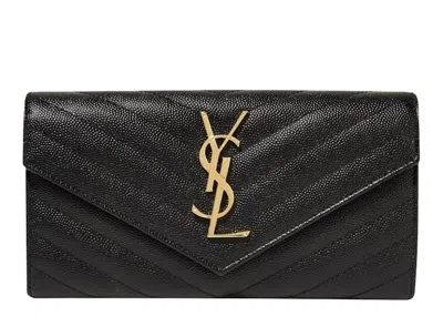 Pre-owned Saint Laurent Women's  College Flap Wallet Matelasse Large In Black