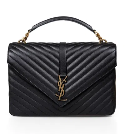 Pre-owned Saint Laurent Women's  College Shoulder Bag Matelasse Monogram Large In Black