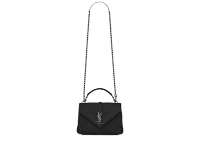 Pre-owned Saint Laurent Women's  College Shoulder Bag Matelasse Silvertone Medium In Black