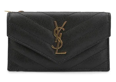 Pre-owned Saint Laurent Women's  Compact Wallet Monogram In Black