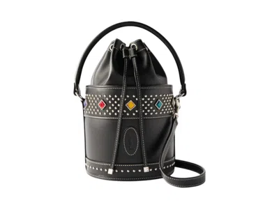 Pre-owned Saint Laurent Women's  Crystal Leather Bucket Bag In Black
