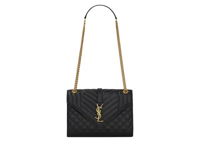 Pre-owned Saint Laurent Women's  Envelope Bag Medium Matelasse Leather In Noir In Black