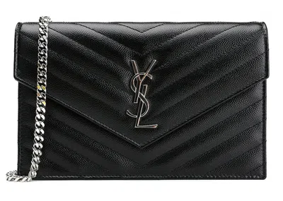 Pre-owned Saint Laurent Women's  Envelope Chain Wallet In Black