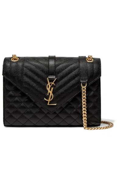 Pre-owned Saint Laurent Women's  Envelope Medium Bag Grain De Poudre In Black