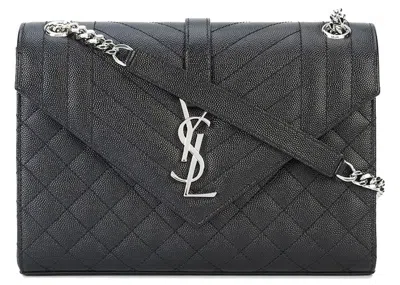 Pre-owned Saint Laurent Women's  Envelope Medium Bag Grain De Poudre In Black
