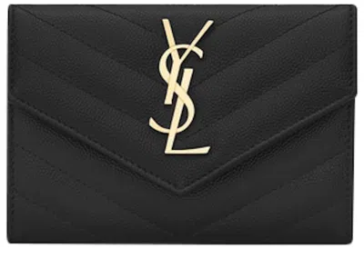 Pre-owned Saint Laurent Women's  Envelope Wallet Matelasse Grain De Poudre Small In Black