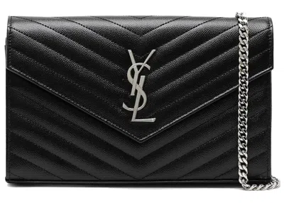 Pre-owned Saint Laurent Women's  Envelope Wallet Strap In Black
