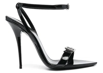 Pre-owned Saint Laurent Women's  Gippy Buckled Sandal Heels Leather Sneakers In Black