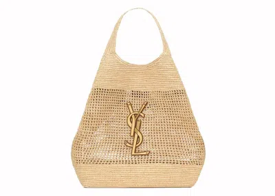 Pre-owned Saint Laurent Women's  Icare In Raffia In Naturel/brown Gold