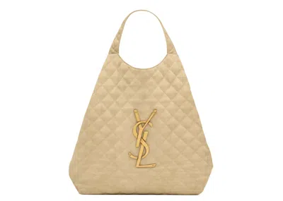 Pre-owned Saint Laurent Women's  Icare Maxi Shopping Bag Quilted Nubuck Suede In Beige