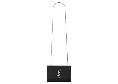 Pre-owned Saint Laurent Women's  Kate Chain Bag Small Grain De Poudre Embossed In Black