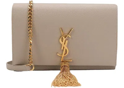 Pre-owned Saint Laurent Women's  Kate Chain Wallet With Tassle In Sea Salt