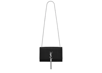 Pre-owned Saint Laurent Women's  Kate Crossbody Embossed Crocodile Tassle Medium In Black