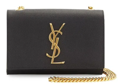Pre-owned Saint Laurent Women's  Kate Crossbody Ysl Pebbled In Black