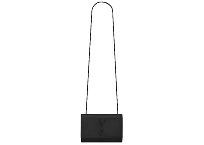 Pre-owned Saint Laurent Women's  Kate Grain De Poudre Embossed Leather Small In Black
