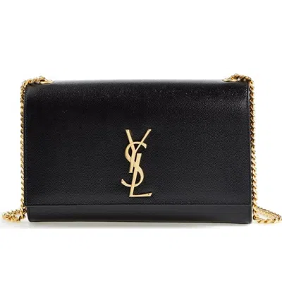 Pre-owned Saint Laurent Women's  Kate Medium Chain Bag In Grain De Poudre Goldtone In Black