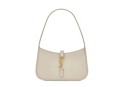 Pre-owned Saint Laurent Women's  Le 5 A 7 Mini Hobo Bag In Smooth Leather In Blanc Vintage