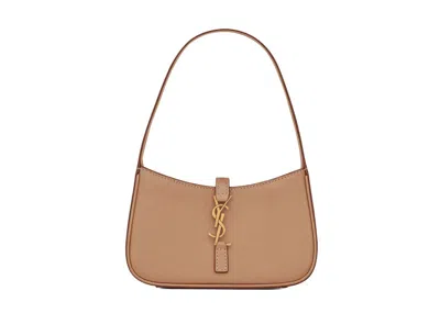 Pre-owned Saint Laurent Women's  Le 5 A 7 Mini Hobo Bag In Vegetabletanned Leather In Brown Gold