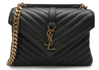 Pre-owned Saint Laurent Women's  Logo Plaque Shoulder Bag Quilted In Black