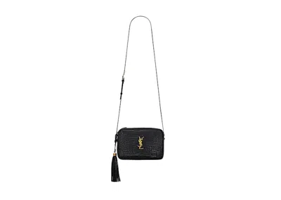 Pre-owned Saint Laurent Women's  Lou Camera Bag In Crocodileembossed Shiny Leather In Black