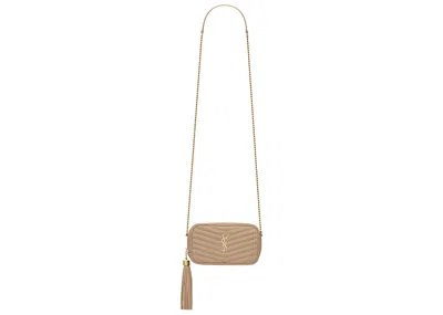 Pre-owned Saint Laurent Women's  Lou Mini Bag In Quilted Grain De Poudre In Dark Beige