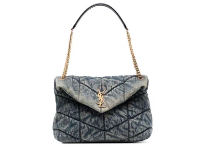 Pre-owned Saint Laurent Women's  Loulou Puffer Denim Shoulder Bag In Blue
