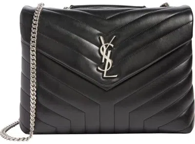 Pre-owned Saint Laurent Women's  Loulou Silvertone Medium In Black