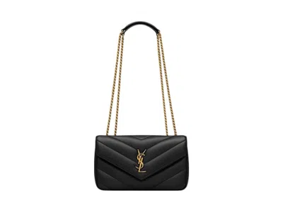 Pre-owned Saint Laurent Women's  Loulou Small In Pelle Di Agnello Trapuntata Goldtone In Black