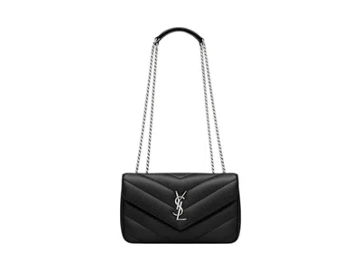 Pre-owned Saint Laurent Women's  Loulou Small In Pelle Di Agnello Trapuntata Silvertone In Black
