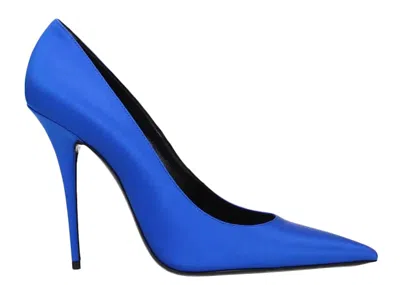 Pre-owned Saint Laurent Women's  Marylin Pump Satin Sneakers In Electric Blue