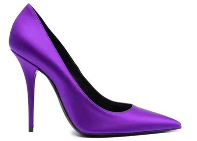 Pre-owned Saint Laurent Women's  Marylin Pump Satin Sneakers In Purple