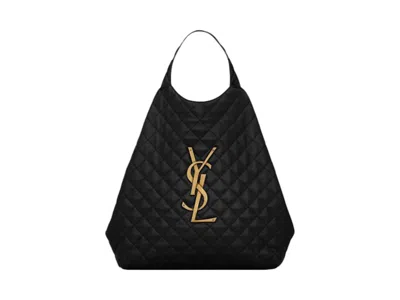 Pre-owned Saint Laurent Women's  Maxi Shopping Bag Icare In Pelle Di Agnello Trapuntata In Black