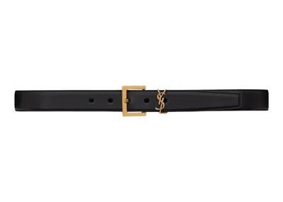 Pre-owned Saint Laurent Women's  Monogram Square Buckle Belt In Black