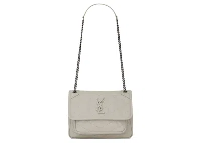 Pre-owned Saint Laurent Women's  Niki Baby Crinkled Vintage In Blanc Vintage