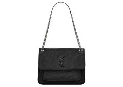 Pre-owned Saint Laurent Women's  Niki Shoulder Bag Medium Crinkled Vintage In Black