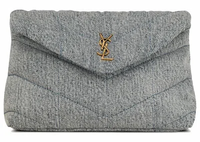 Pre-owned Saint Laurent Women's  Puffer In Denim And Smooth Leather Small In Blue/gray/light Azure