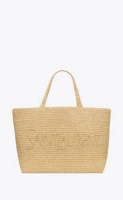 Saint Laurent Women  Raffia Blend Tote Bag In Cream